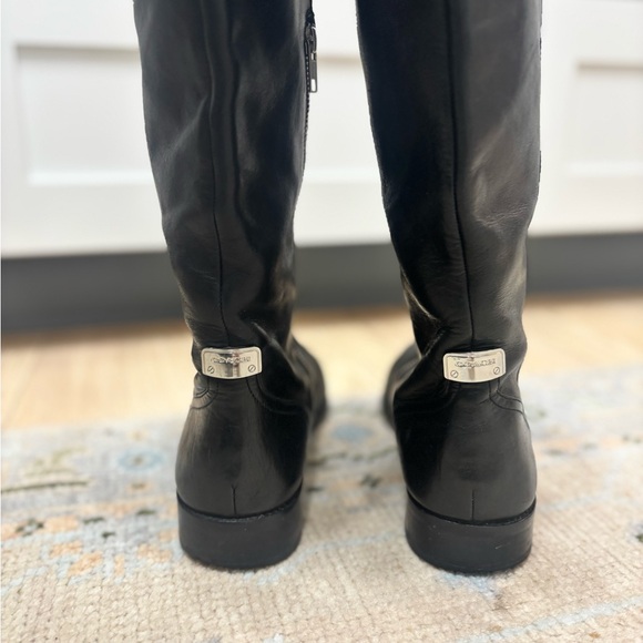 Coach Merriam Tall Black Leather Riding Boots Size 11B Knee High Zip Logo - Picture 2 of 13